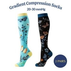 Unisex 20-30 mmHg Compression Socks L/XL Medical Butterflies Gardencore 2 Pairs